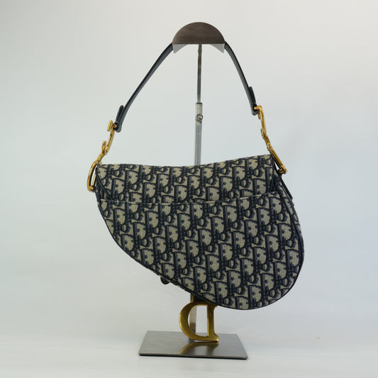 Dior Saddle Blue Oblique Jacquard Medium GHW