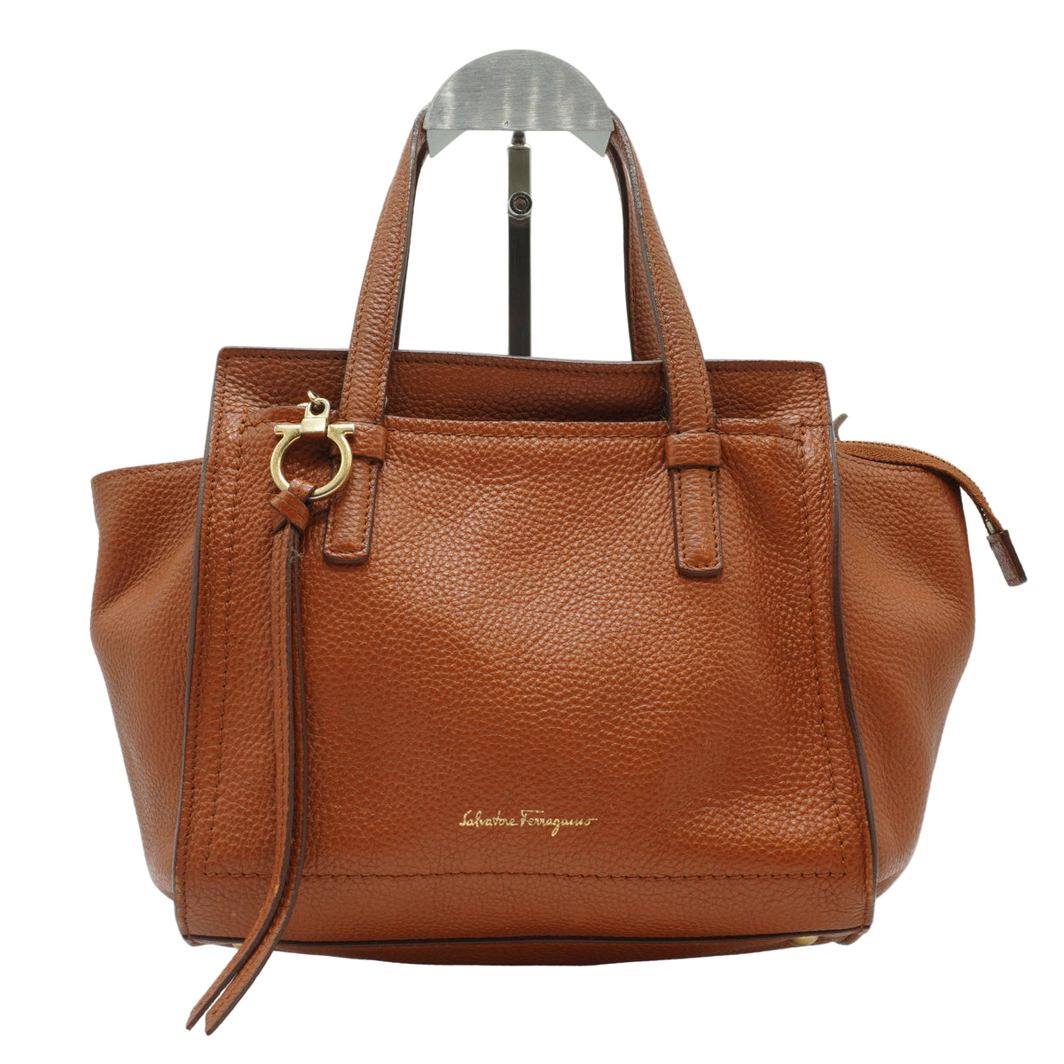 Salvatore Ferragamo Amy Small Pebbled leather tan tote bag GHW