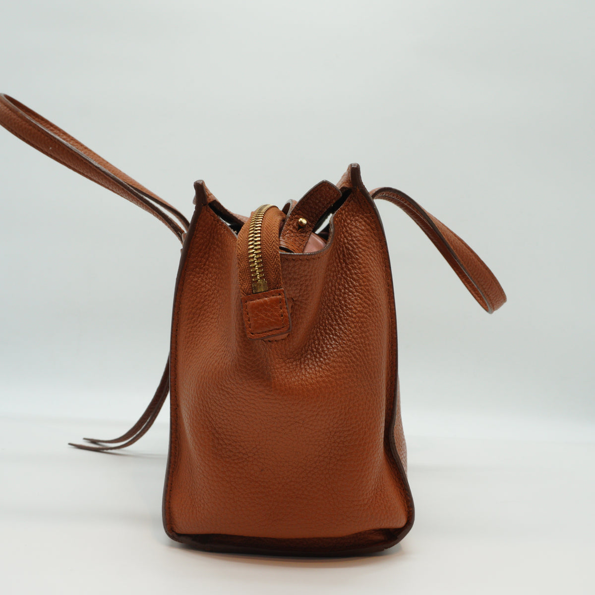Salvatore Ferragamo Amy Small Pebbled leather tan tote bag GHW