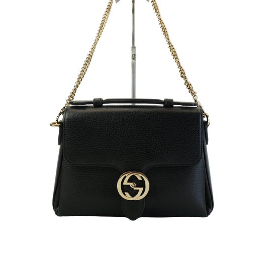 Gucci Interlocking G Top Handle Shoudler Bag Medium Black GHW