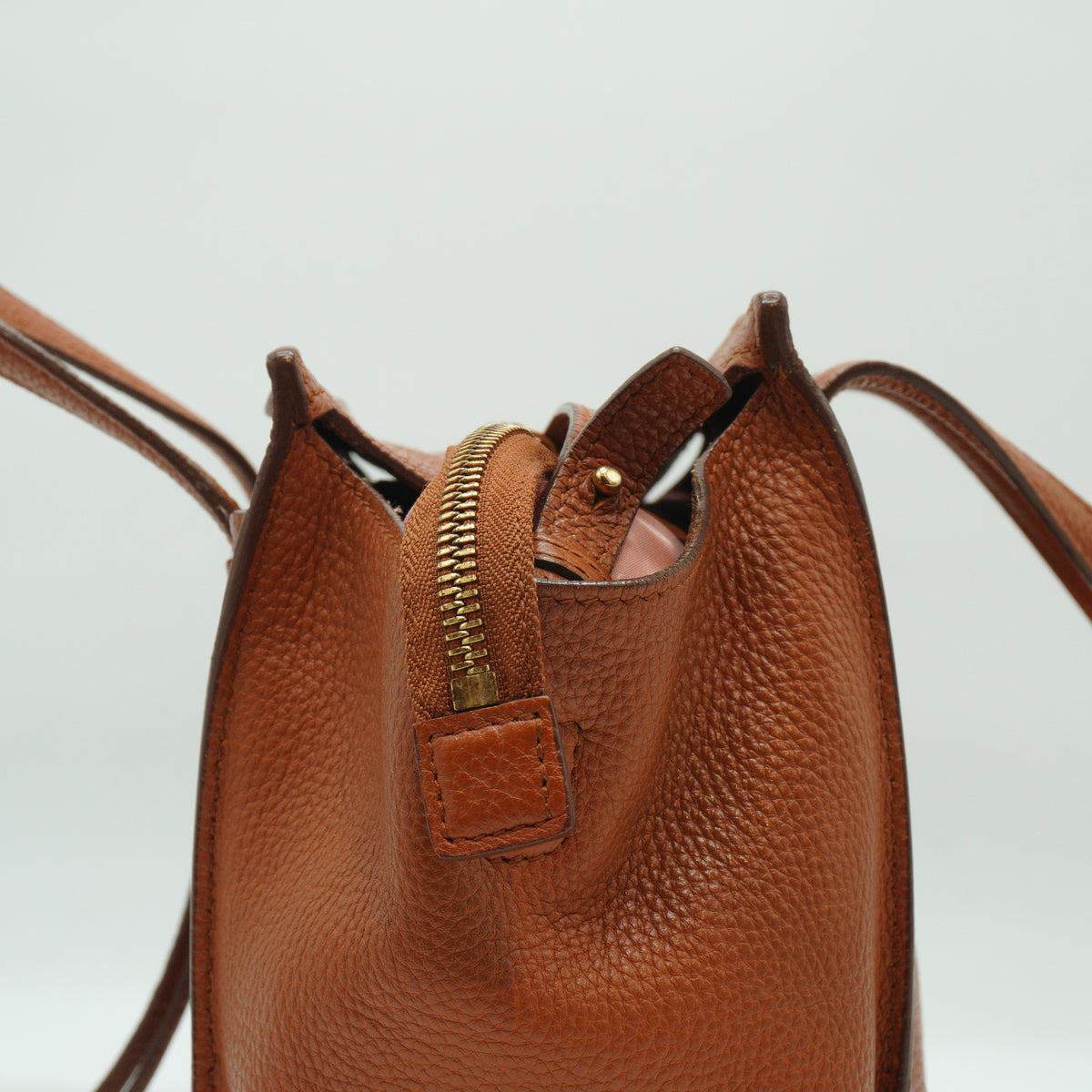 Salvatore Ferragamo Amy Small Pebbled leather tan tote bag GHW