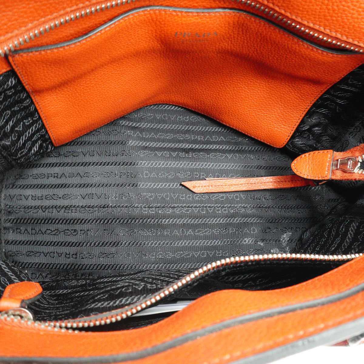 Prada Vitello Daino Open Convertible Tote Orange Medium SHW