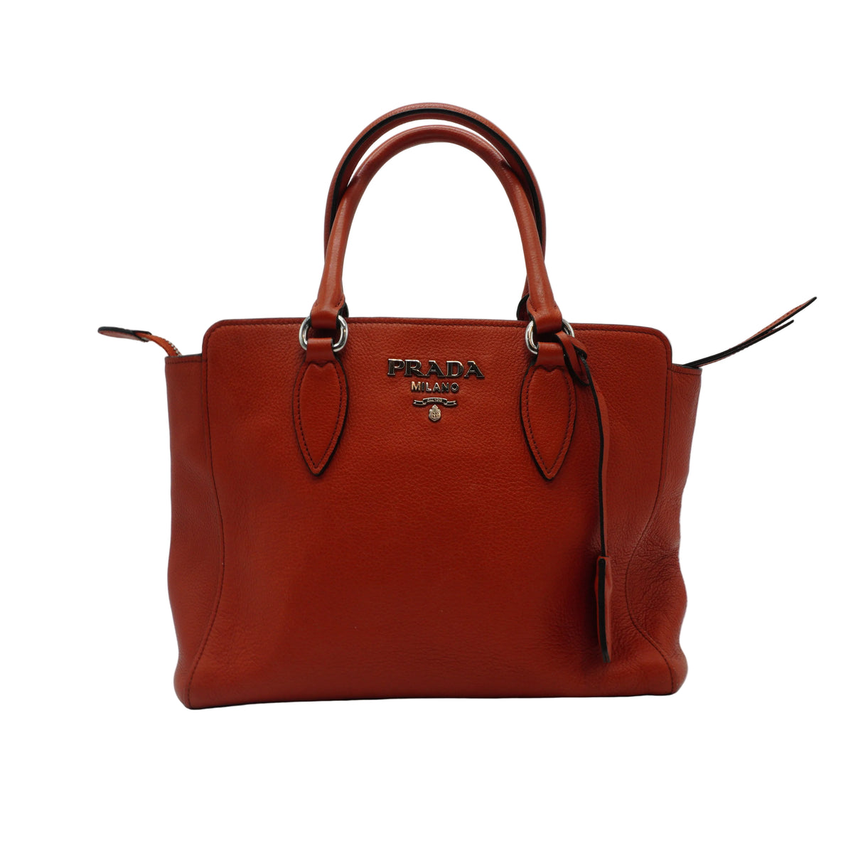Prada Vitello Daino Open Convertible Tote Orange Medium SHW