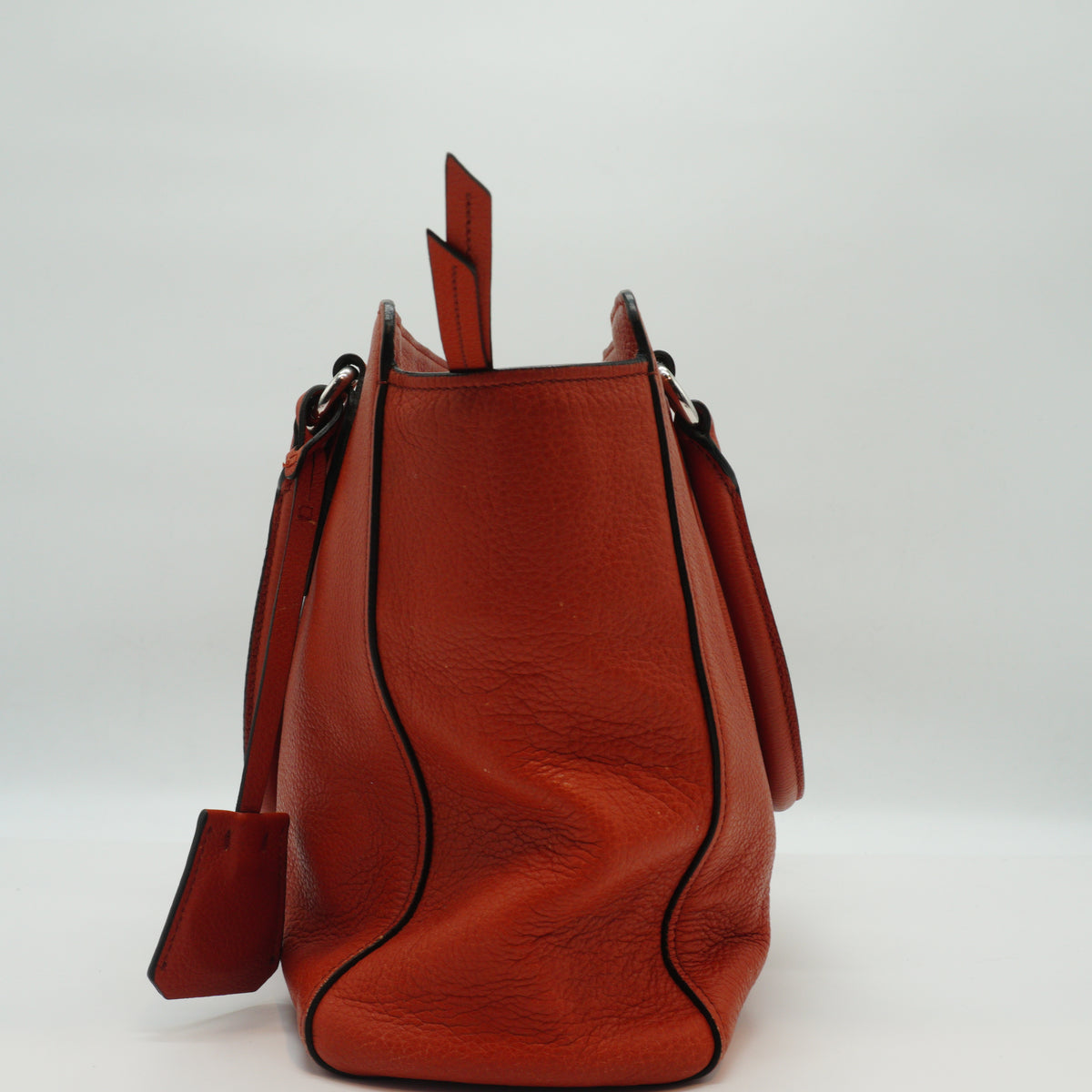 Prada Vitello Daino Open Convertible Tote Orange Medium SHW