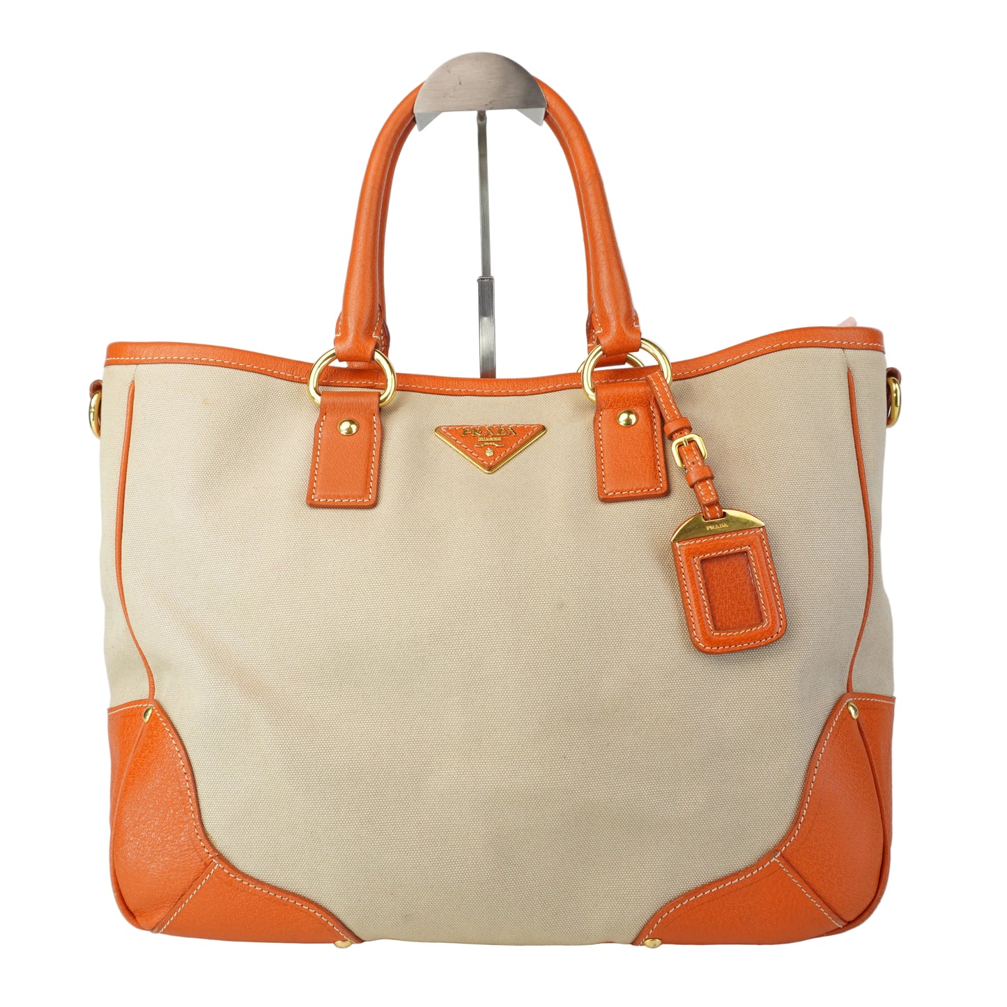 Prada Canapa Tote Orange/Beige
