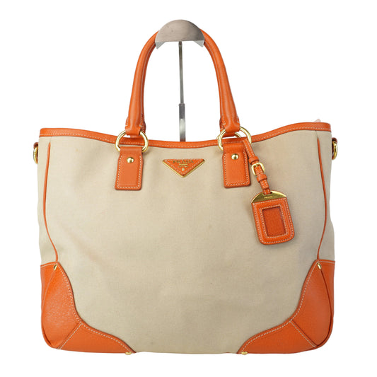 Prada Canapa Tote Orange/Beige