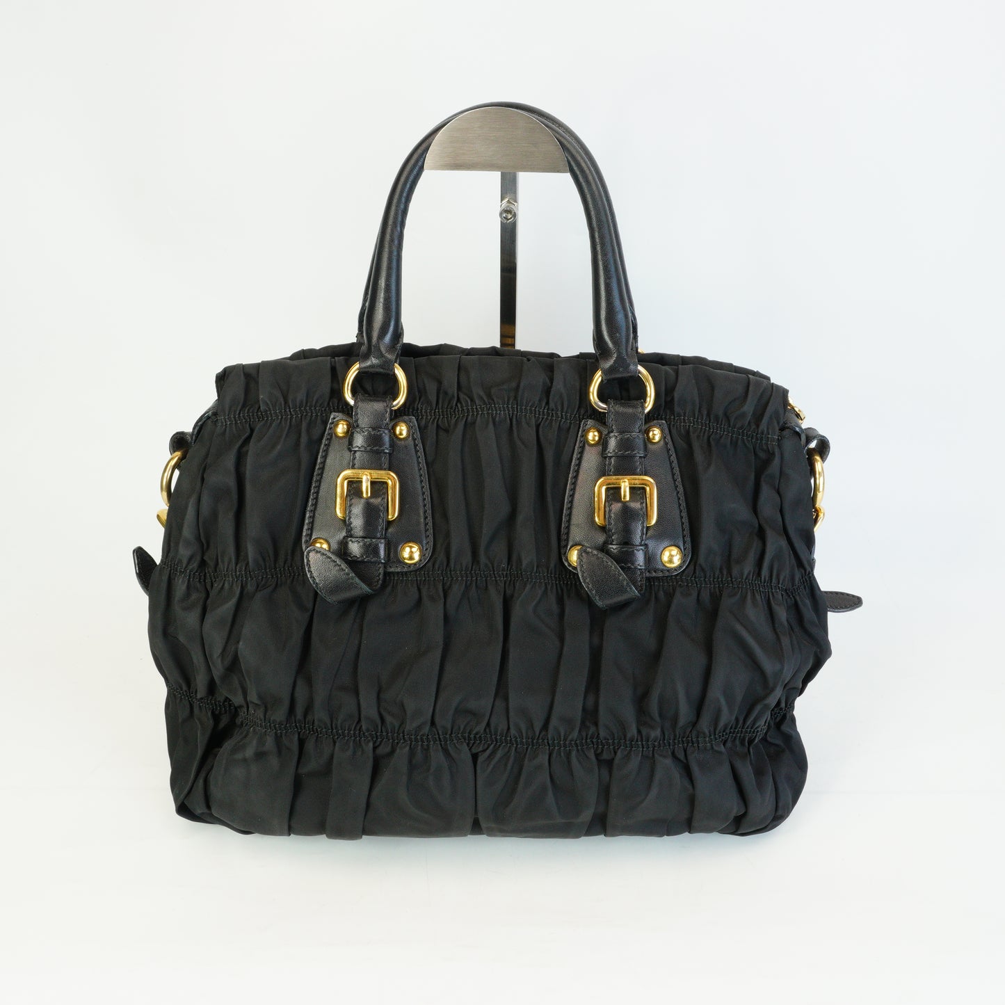 Prada Tessuto Graufre Nylon Satchel Large Black GHW