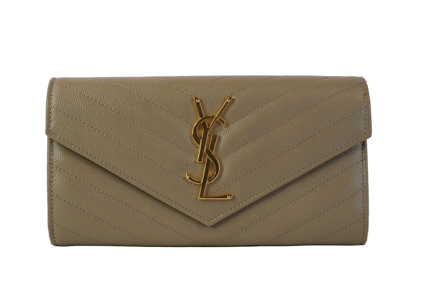 YSL	Flap Wallet Beige Large GHW