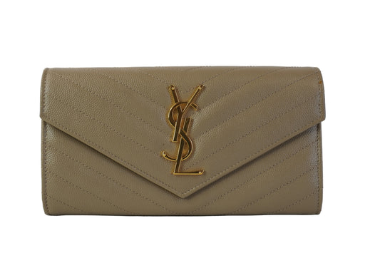YSL	Flap Wallet Beige Large GHW