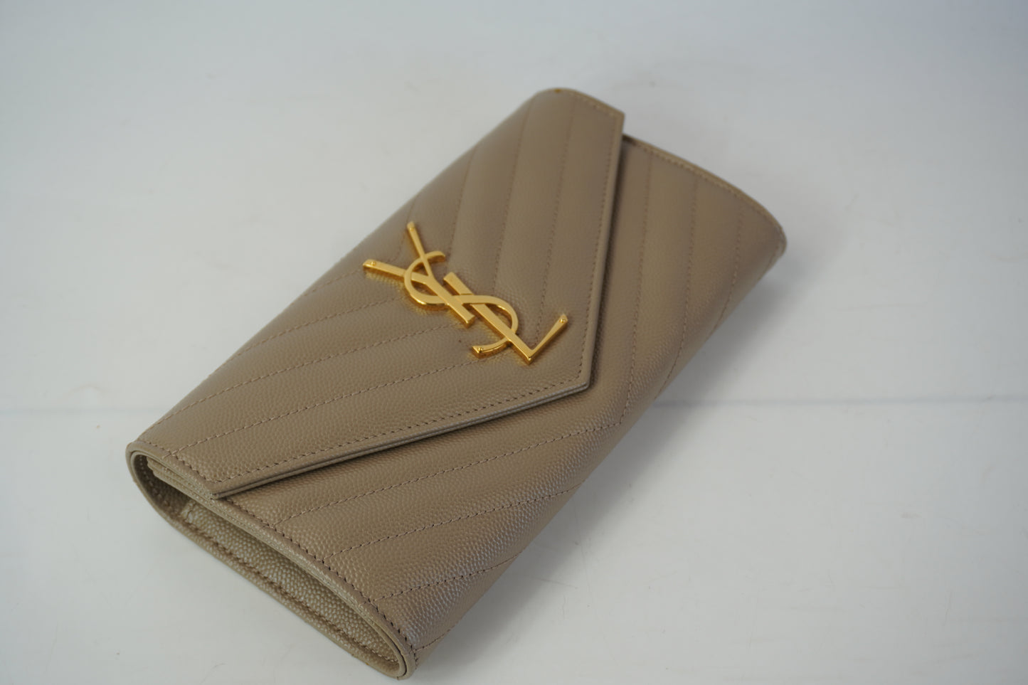 YSL	Flap Wallet Beige Large GHW
