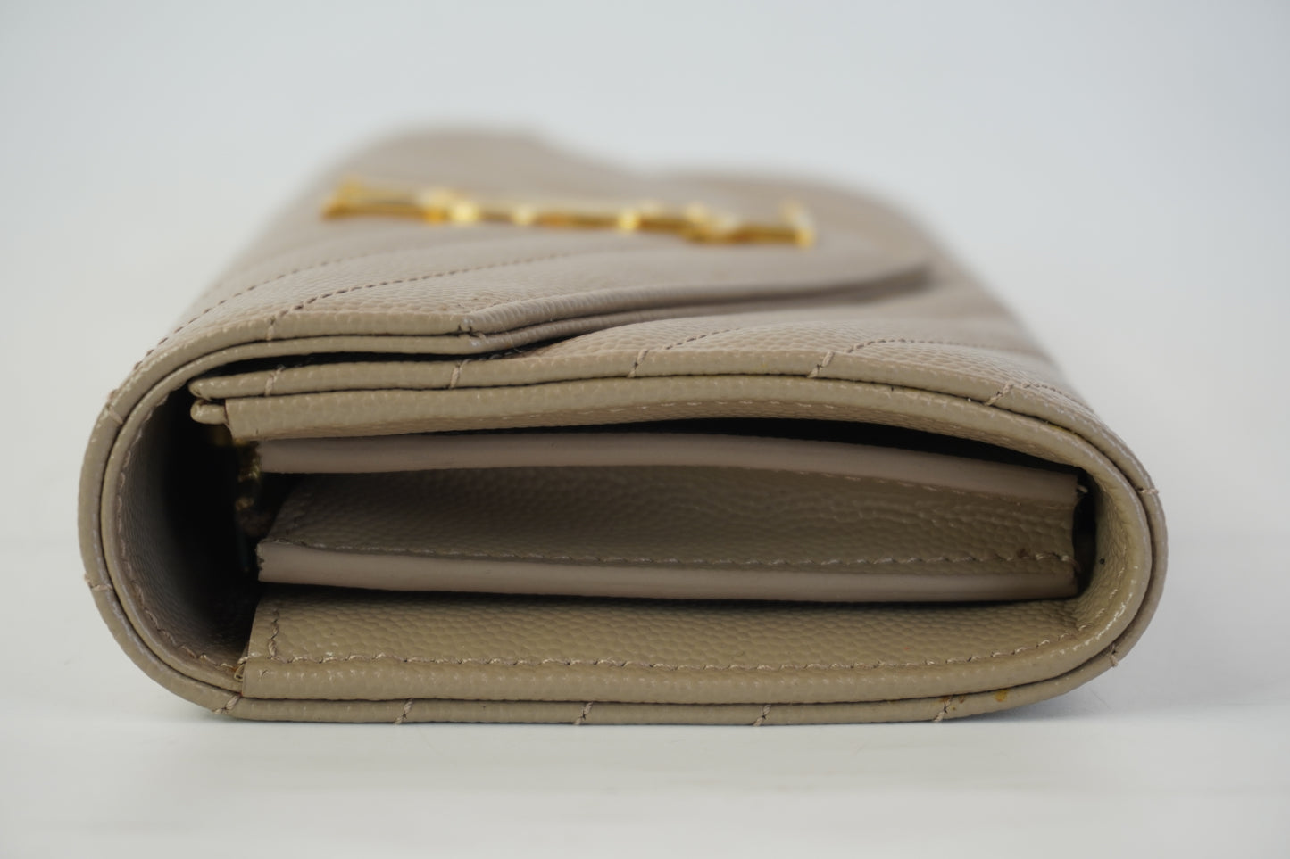 YSL	Flap Wallet Beige Large GHW