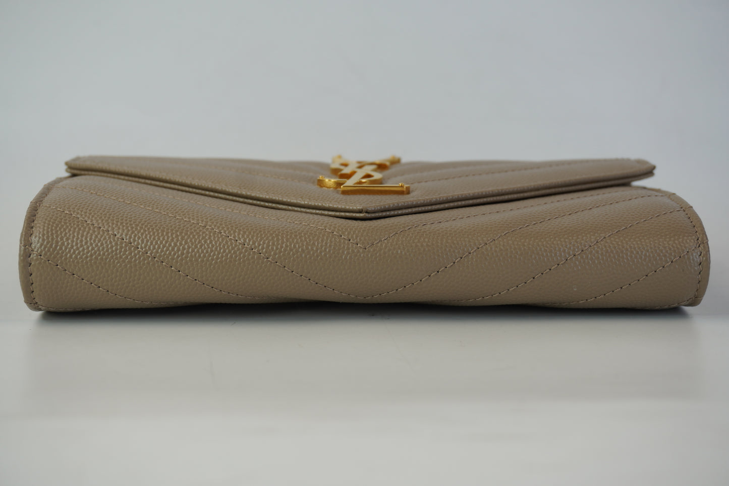 YSL	Flap Wallet Beige Large GHW