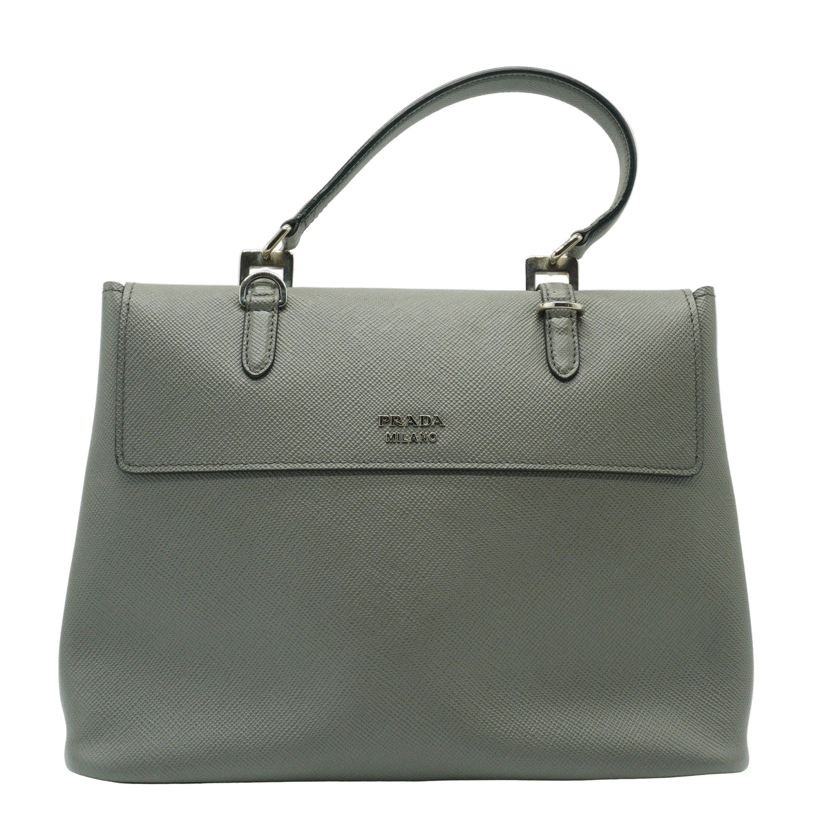 Prada	Saffiano Double Turn-Lock Satchel Grey medium SHW
