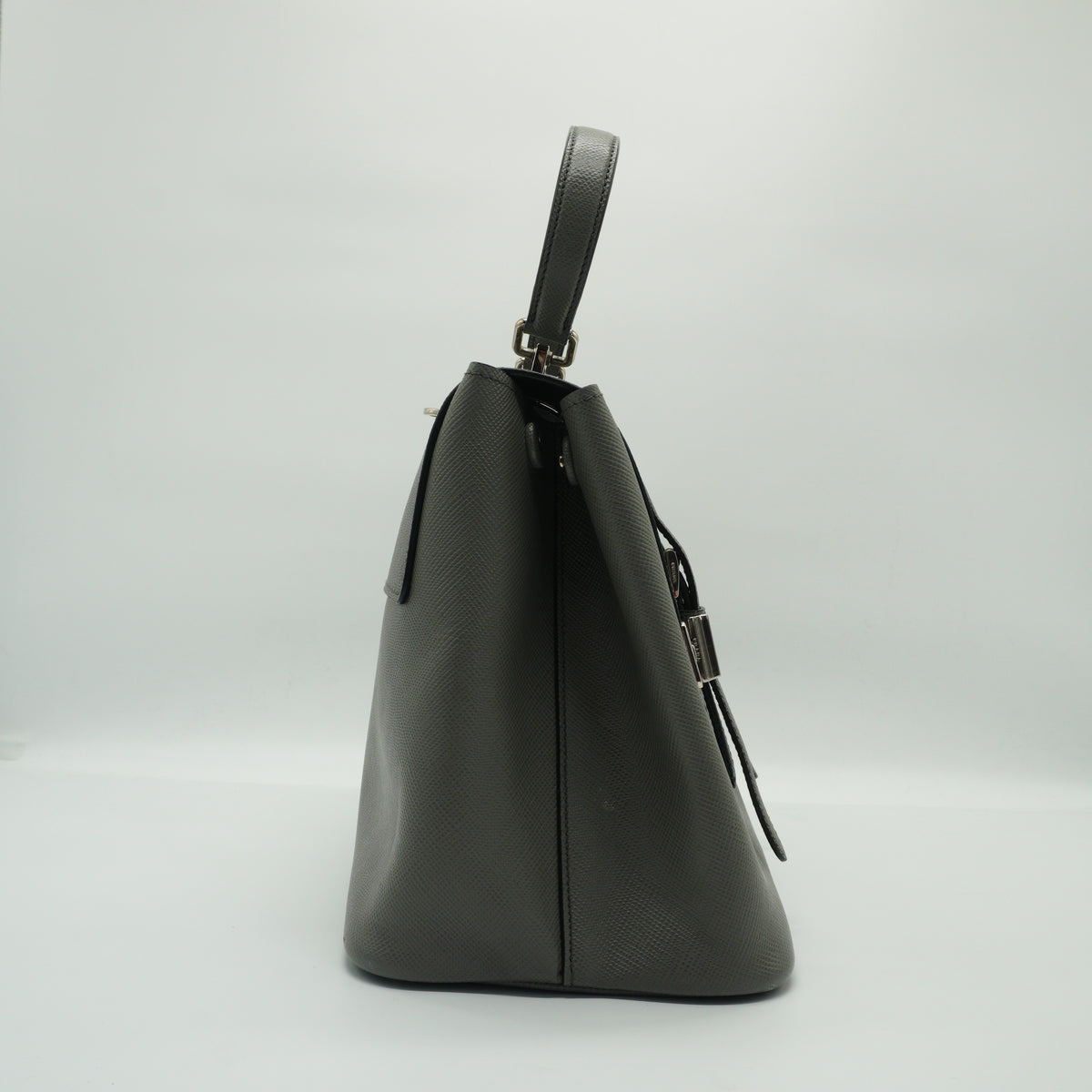 Prada	Saffiano Double Turn-Lock Satchel Grey medium SHW