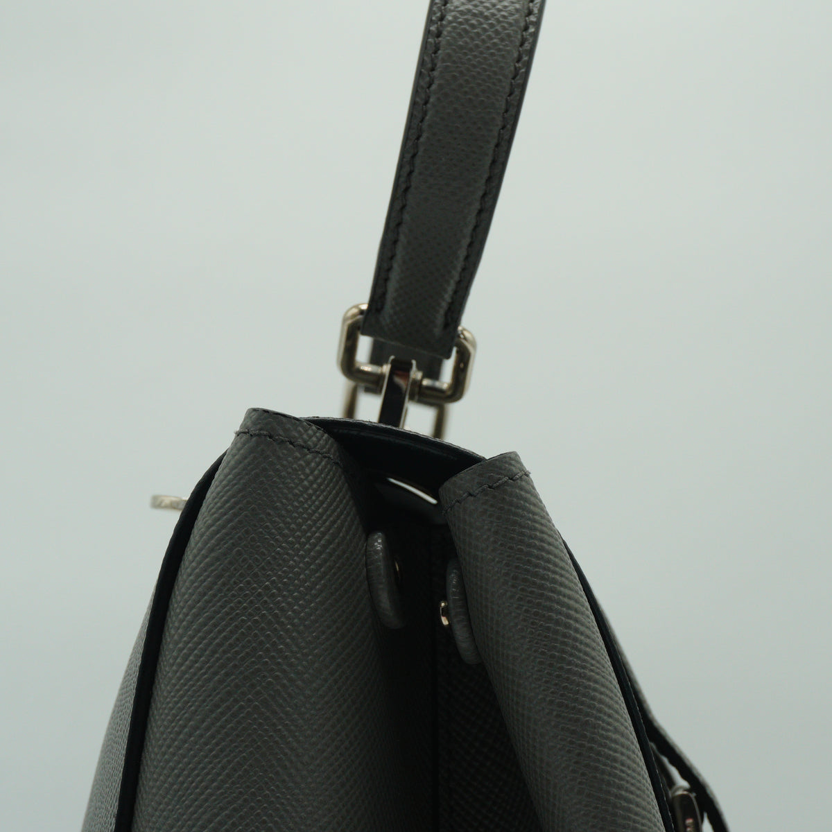 Prada	Saffiano Double Turn-Lock Satchel Grey medium SHW
