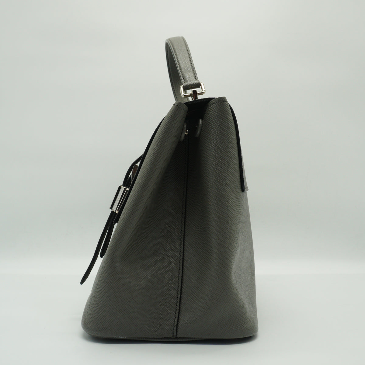 Prada	Saffiano Double Turn-Lock Satchel Grey medium SHW