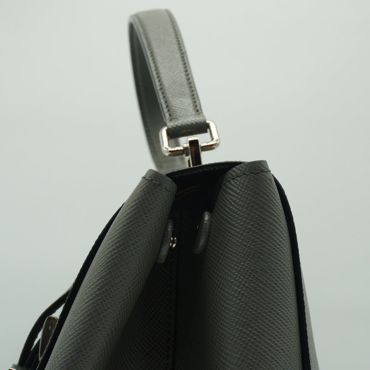 Prada	Saffiano Double Turn-Lock Satchel Grey medium SHW