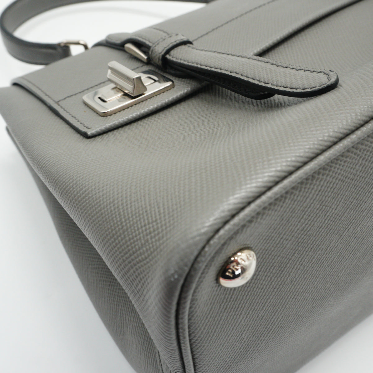 Prada	Saffiano Double Turn-Lock Satchel Grey medium SHW