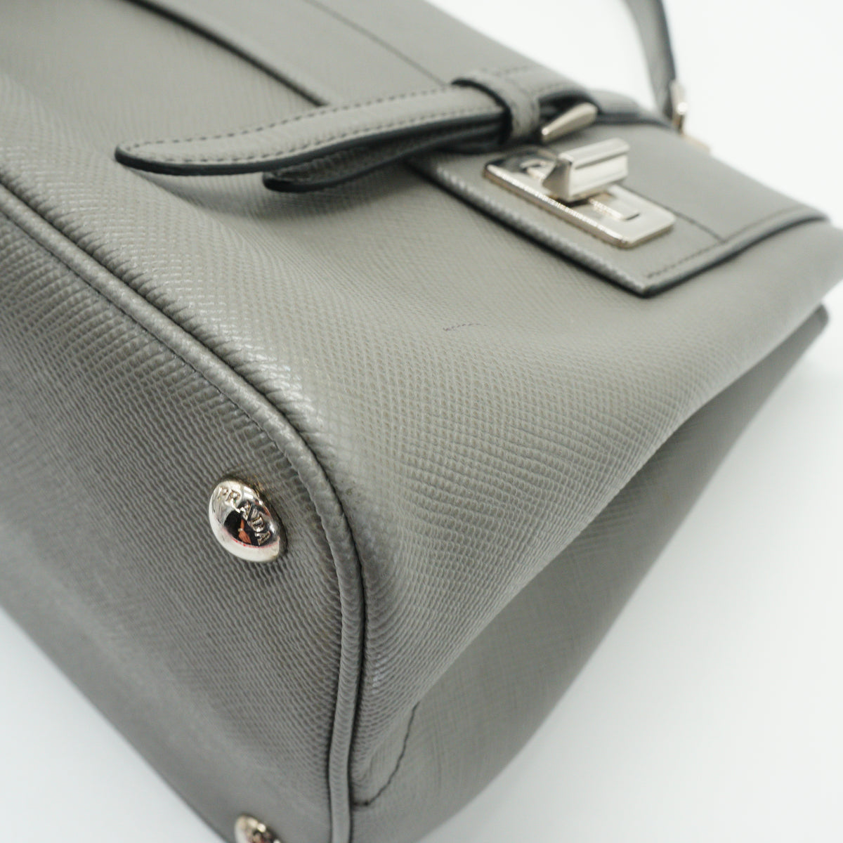 Prada	Saffiano Double Turn-Lock Satchel Grey medium SHW