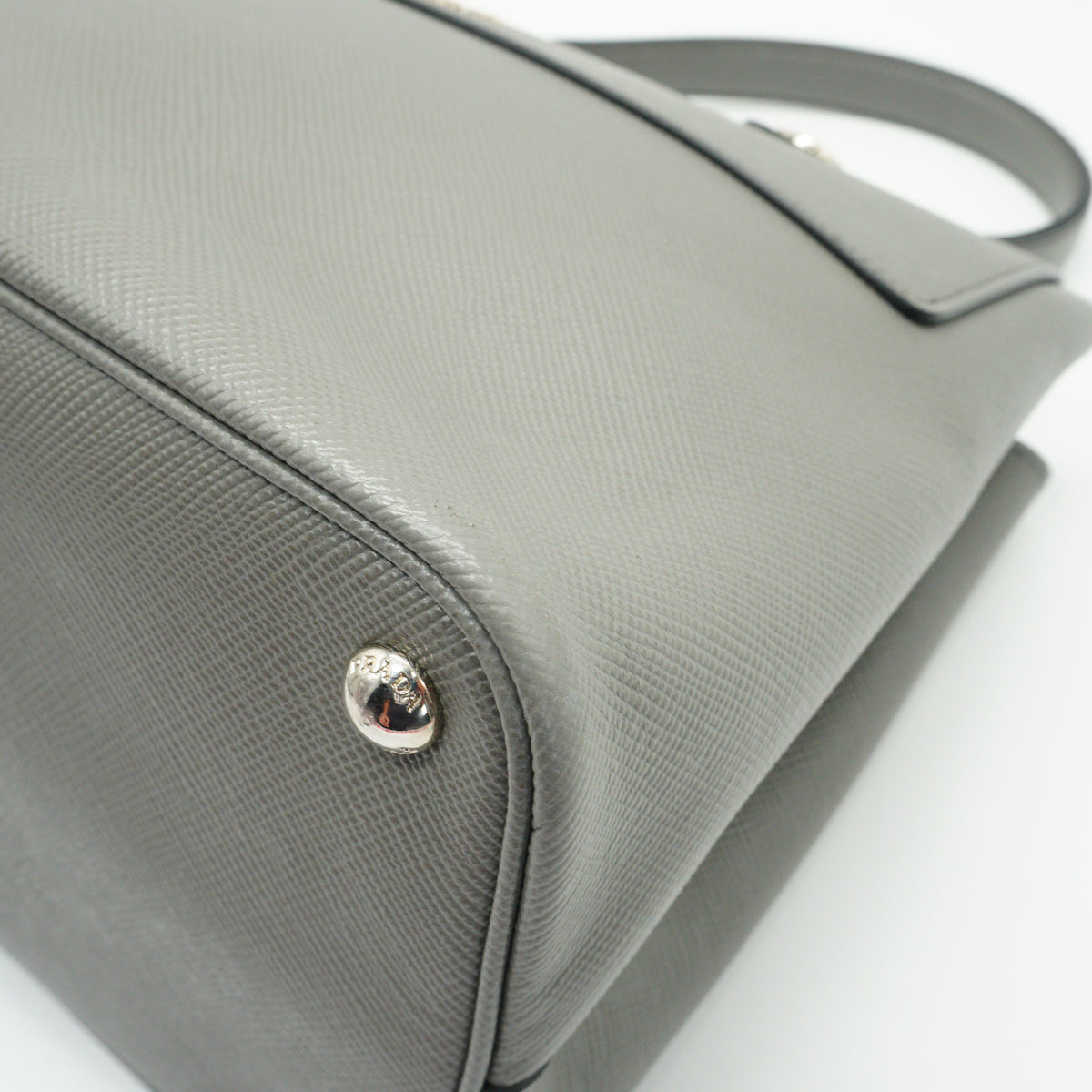 Prada	Saffiano Double Turn-Lock Satchel Grey medium SHW