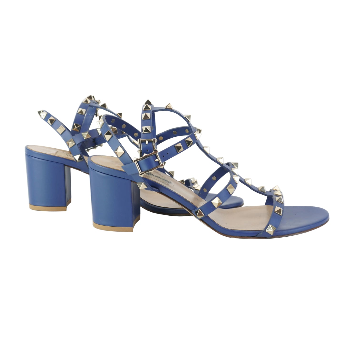 Valentino Garavani Rockstud Block Heel Sandal Blue size 40 1/2