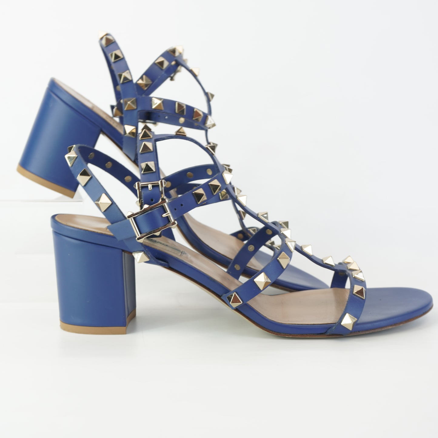 Valentino Garavani Rockstud Block Heel Sandal Blue size 40 1/2