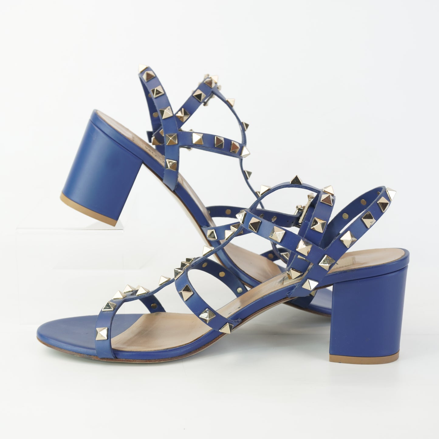 Valentino Garavani Rockstud Block Heel Sandal Blue size 40 1/2
