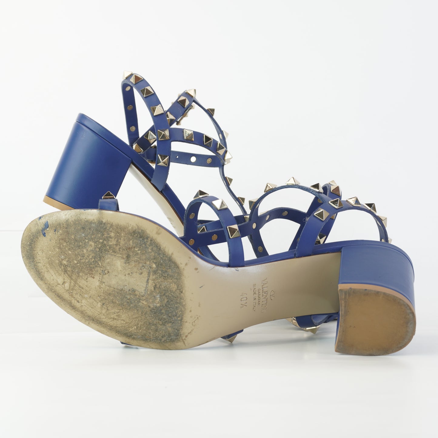 Valentino Garavani Rockstud Block Heel Sandal Blue size 40 1/2