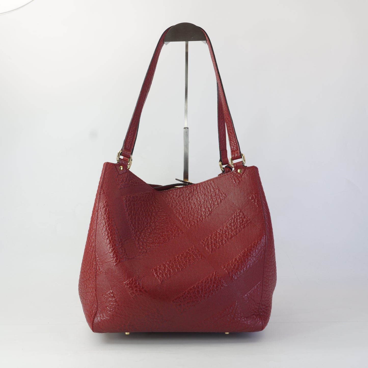 Burberry	Canterbury Small Tote Embossed Check Grain Leather