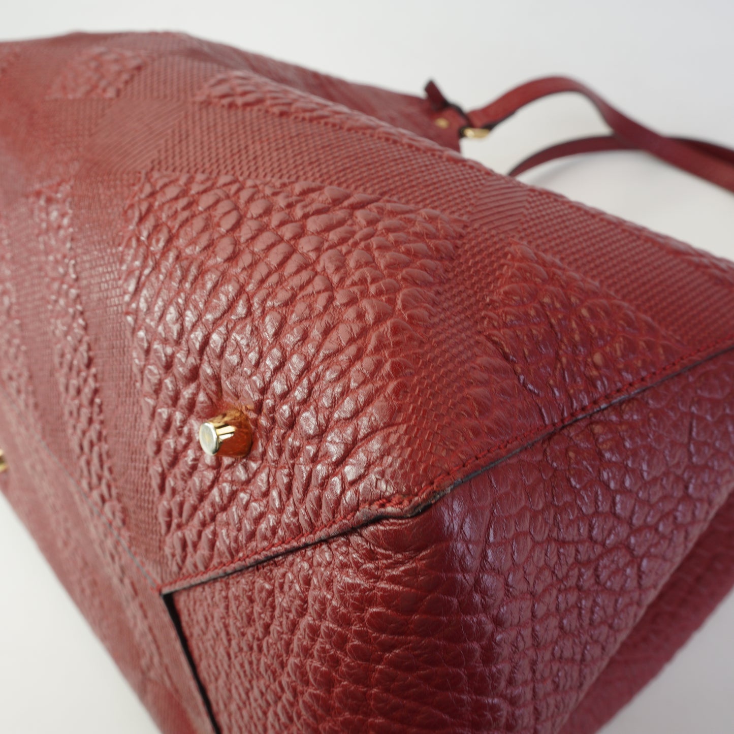 Burberry	Canterbury Small Tote Embossed Check Grain Leather
