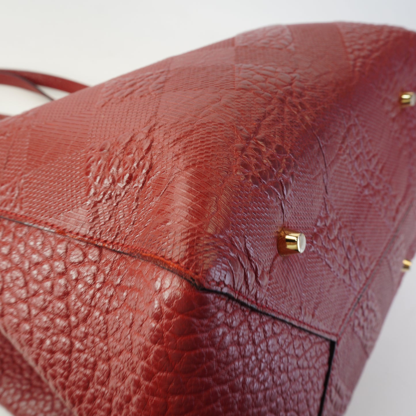 Burberry	Canterbury Small Tote Embossed Check Grain Leather