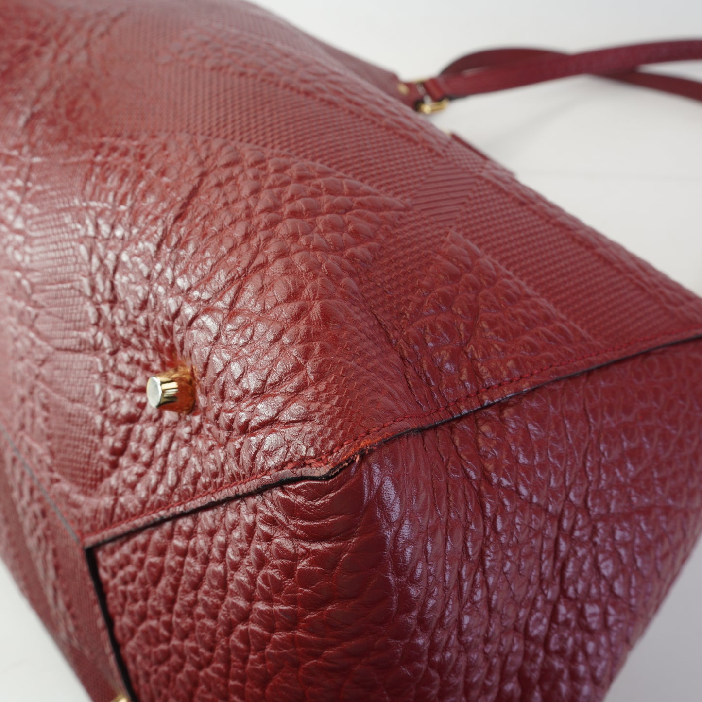 Burberry	Canterbury Small Tote Embossed Check Grain Leather