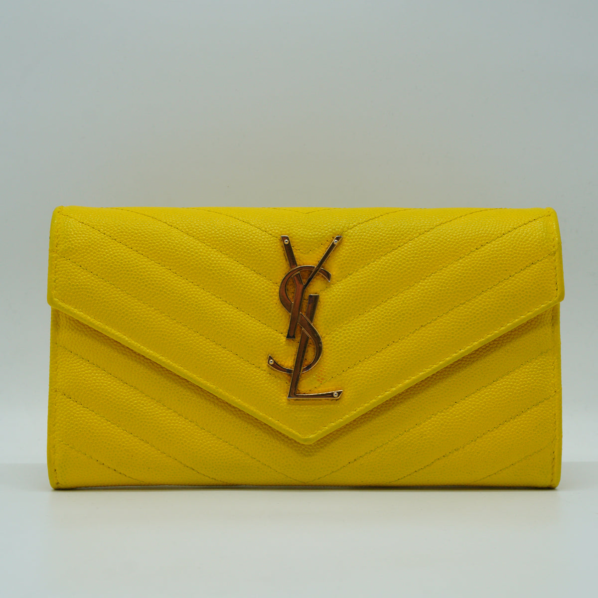 YSL	Envelope Flap Wallet Yellow GHW