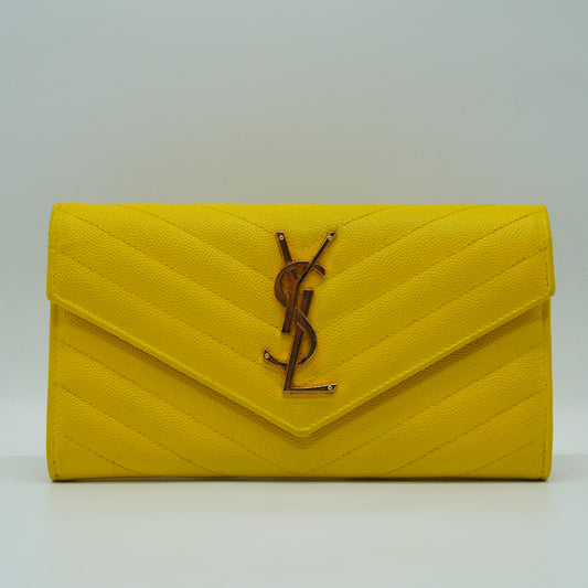 YSL	Envelope Flap Wallet Yellow GHW