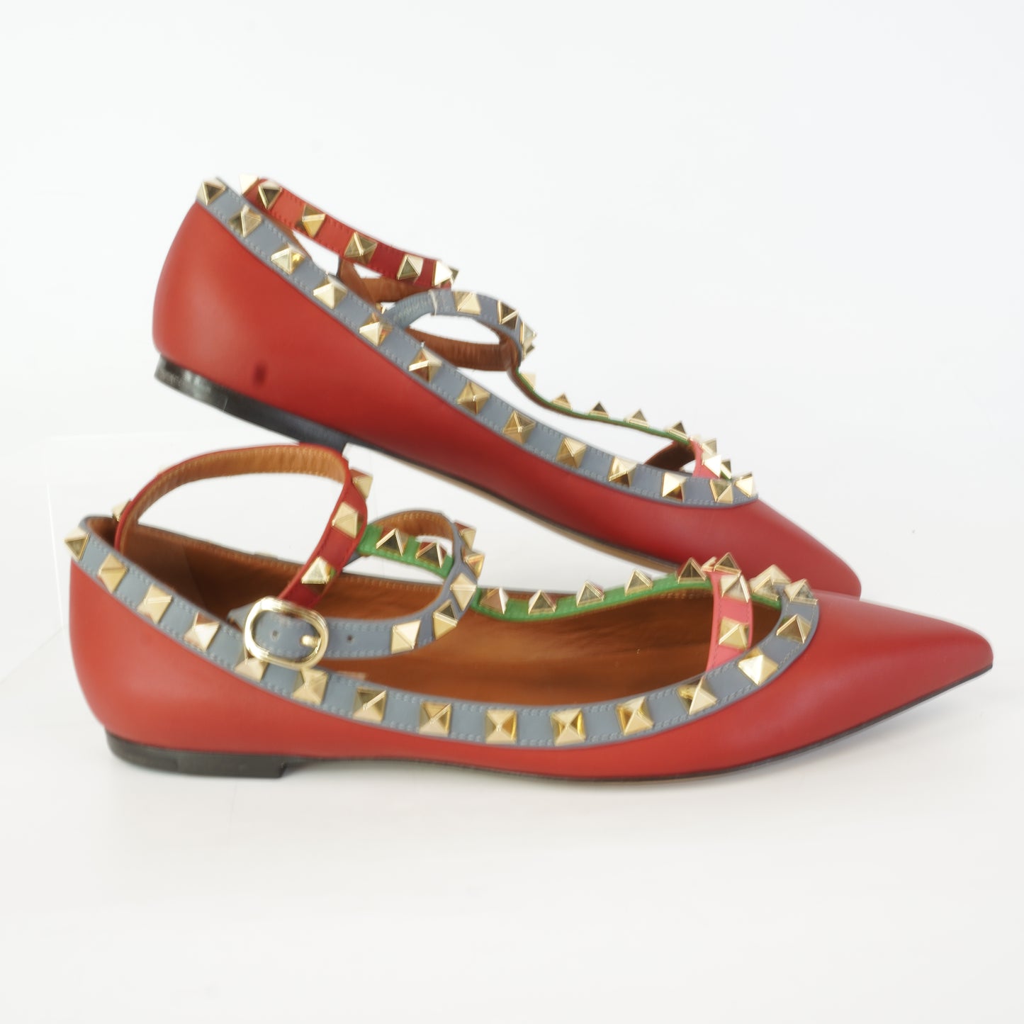 Valentinno Rockstud Caged Ballet Flats Multi-color size 36 1/2