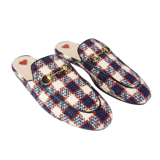 Gucci Princetown Tweed Horsebit Mules Red/White size 37
