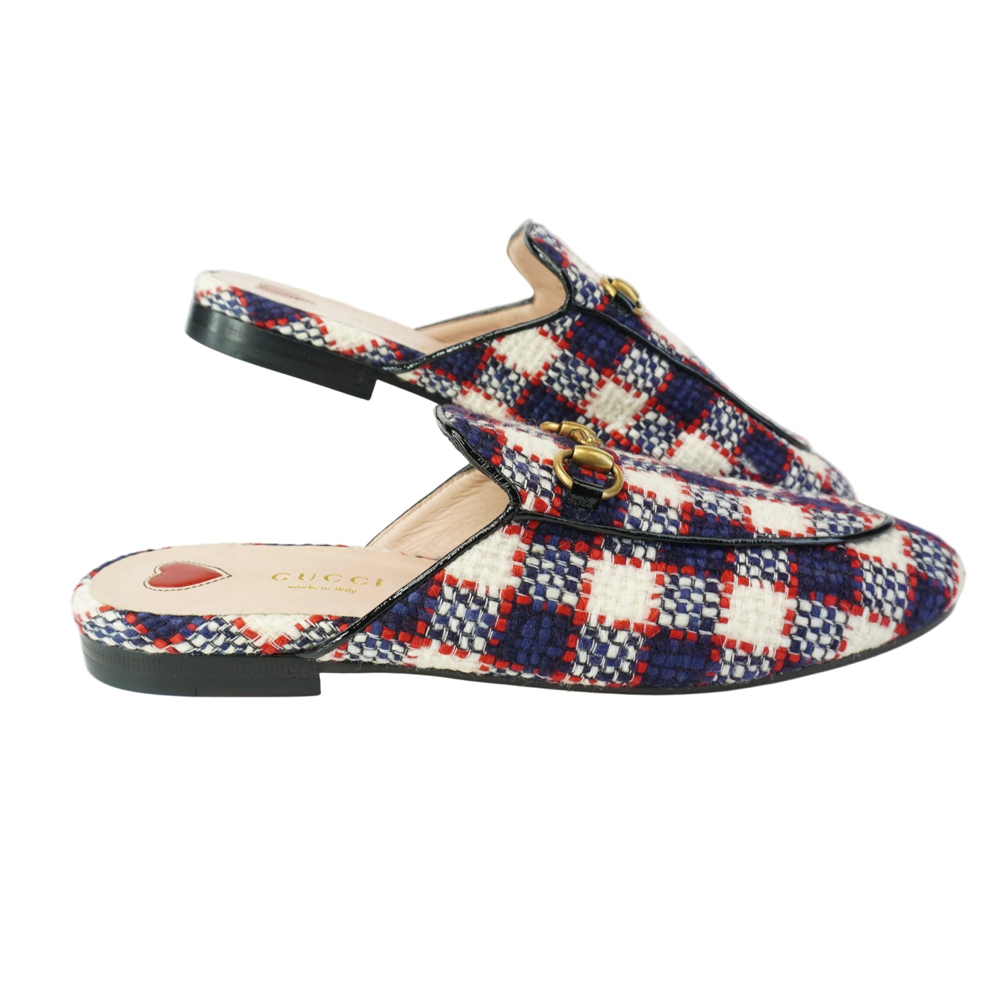 Gucci Princetown Tweed Horsebit Mules Red/White size 37