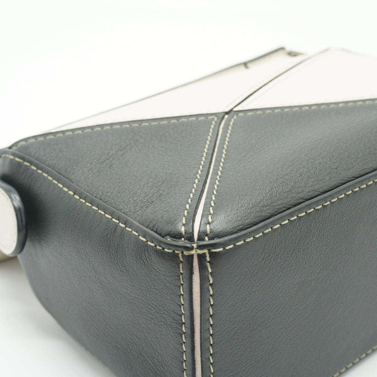 Loewe	Mini Puzzle Bag in a color-blocked soft white rosemary green and black