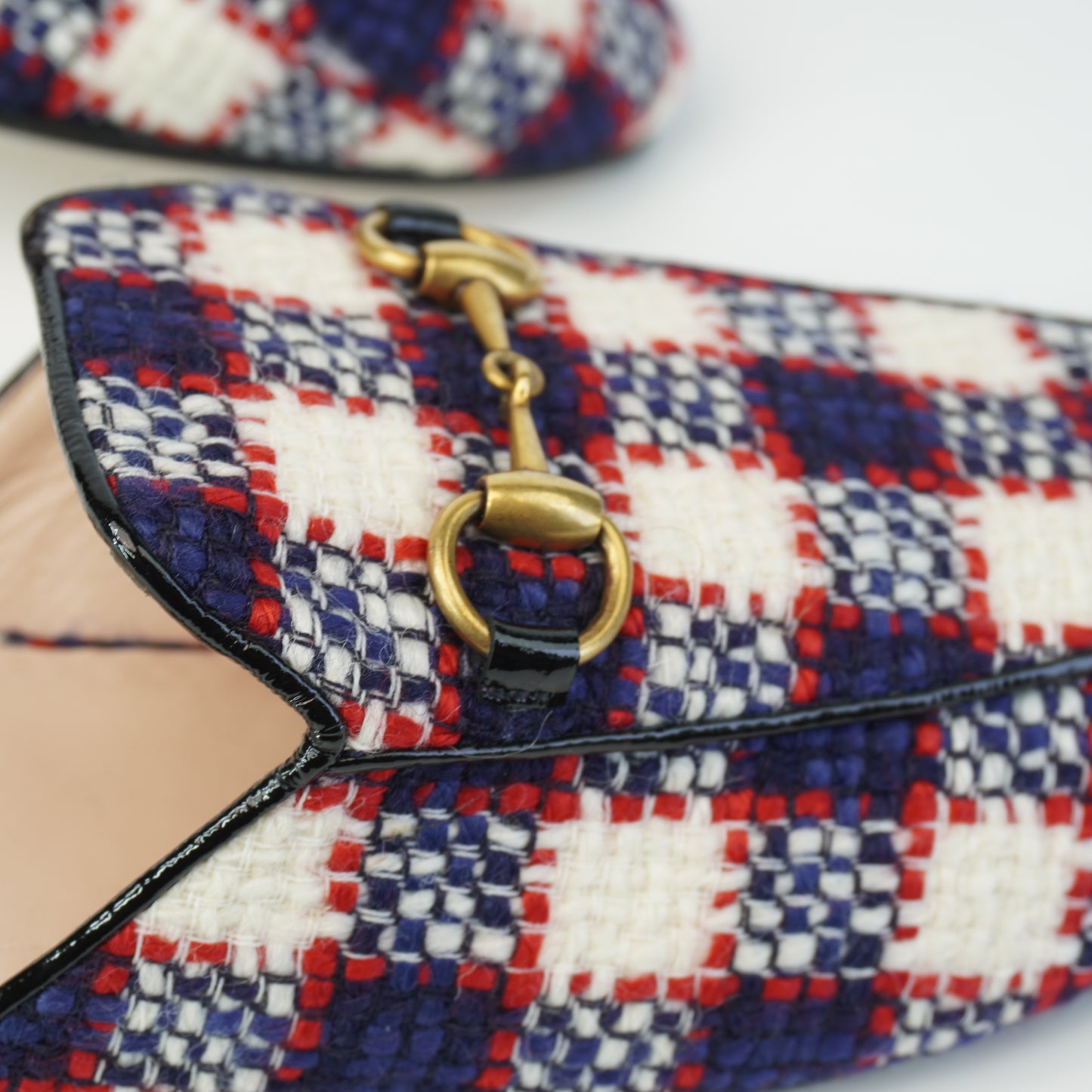 Gucci Princetown Tweed Horsebit Mules Red/White size 37