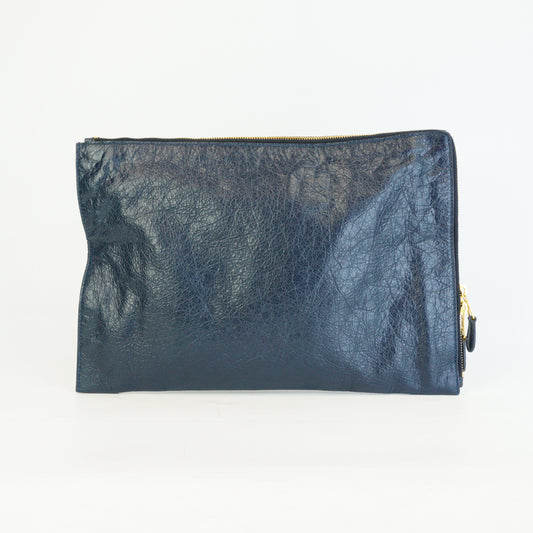 Balenciaga Giant Flat Clutch Navy Blue Medium GHW