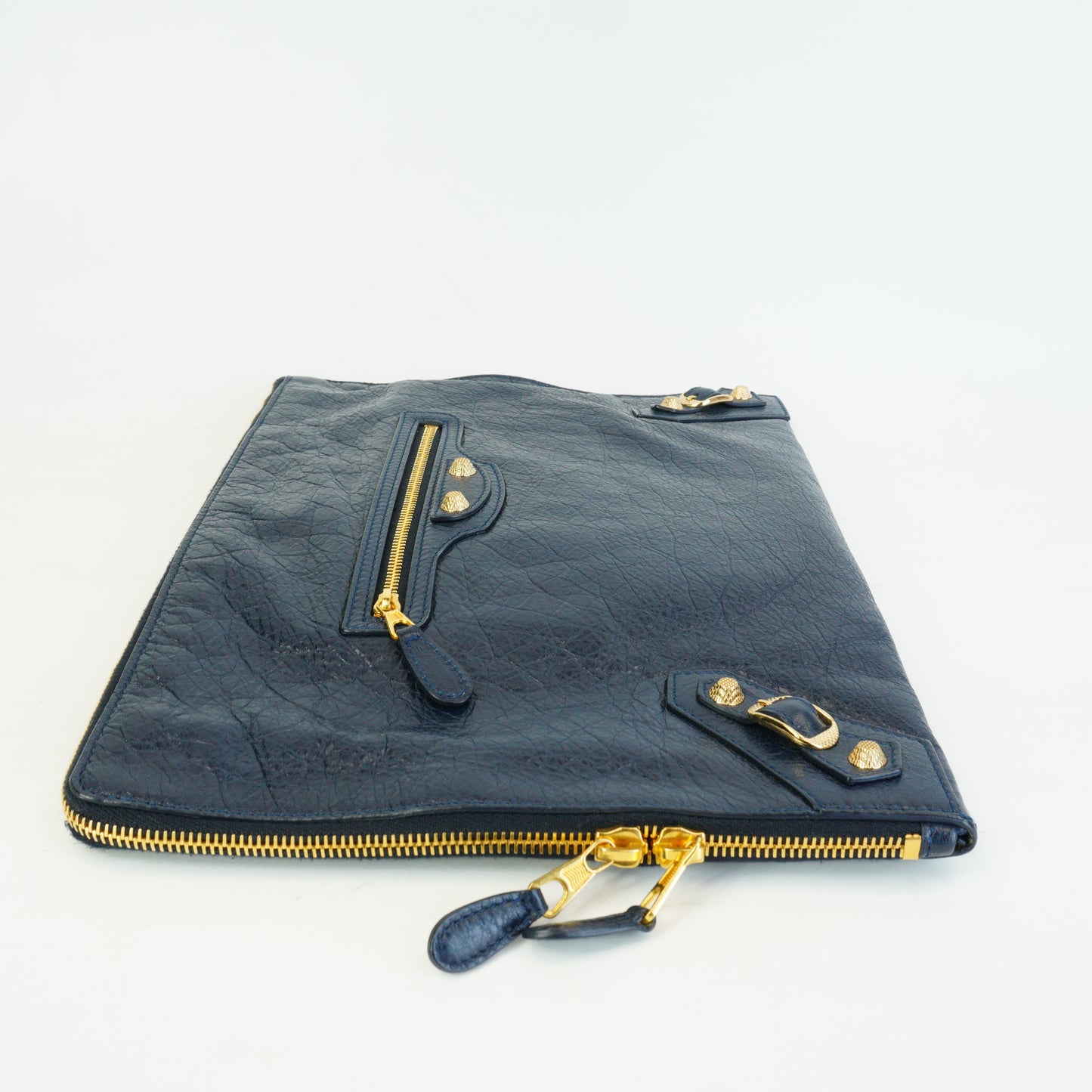 Balenciaga Giant Flat Clutch Navy Blue Medium GHW