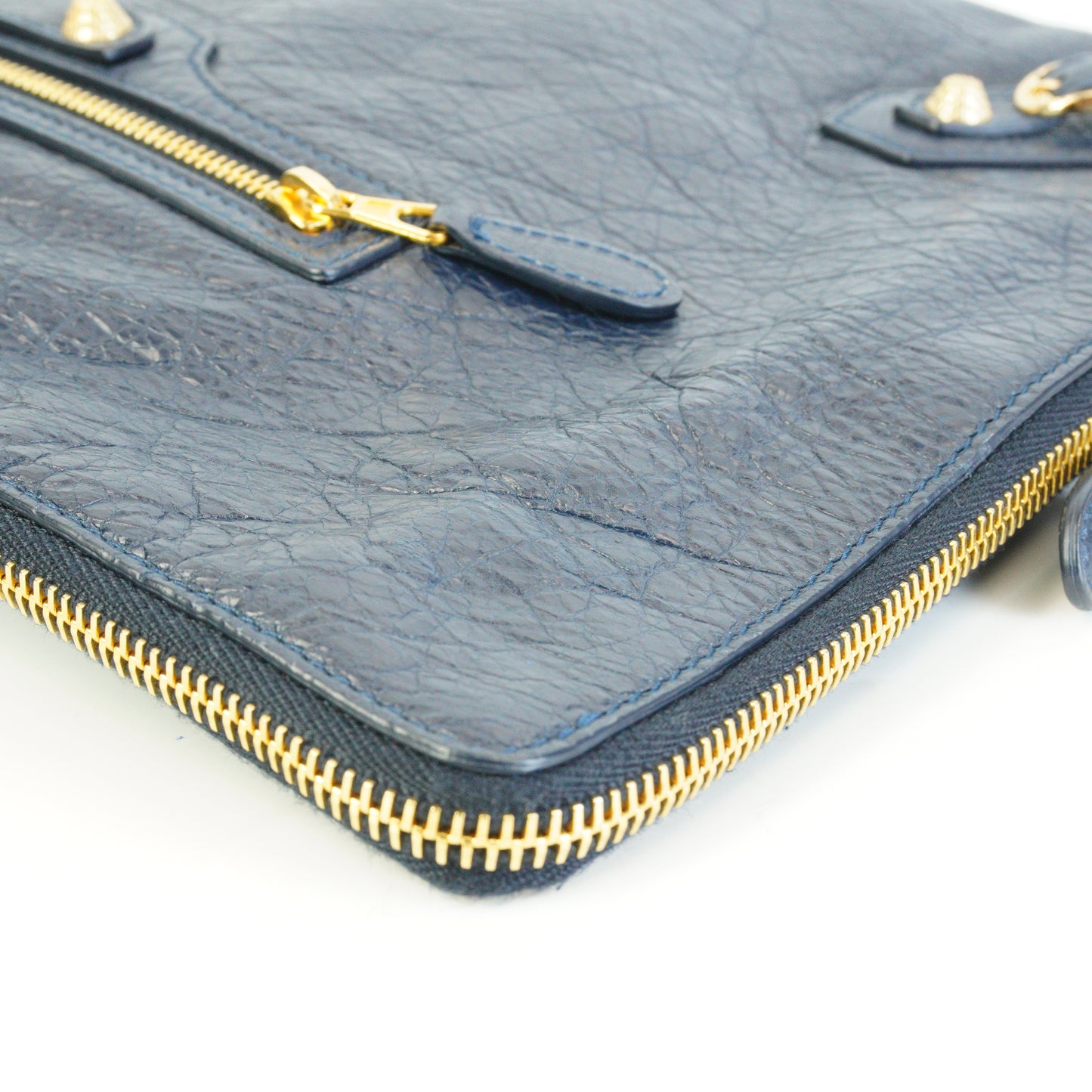 Balenciaga Giant Flat Clutch Navy Blue Medium GHW