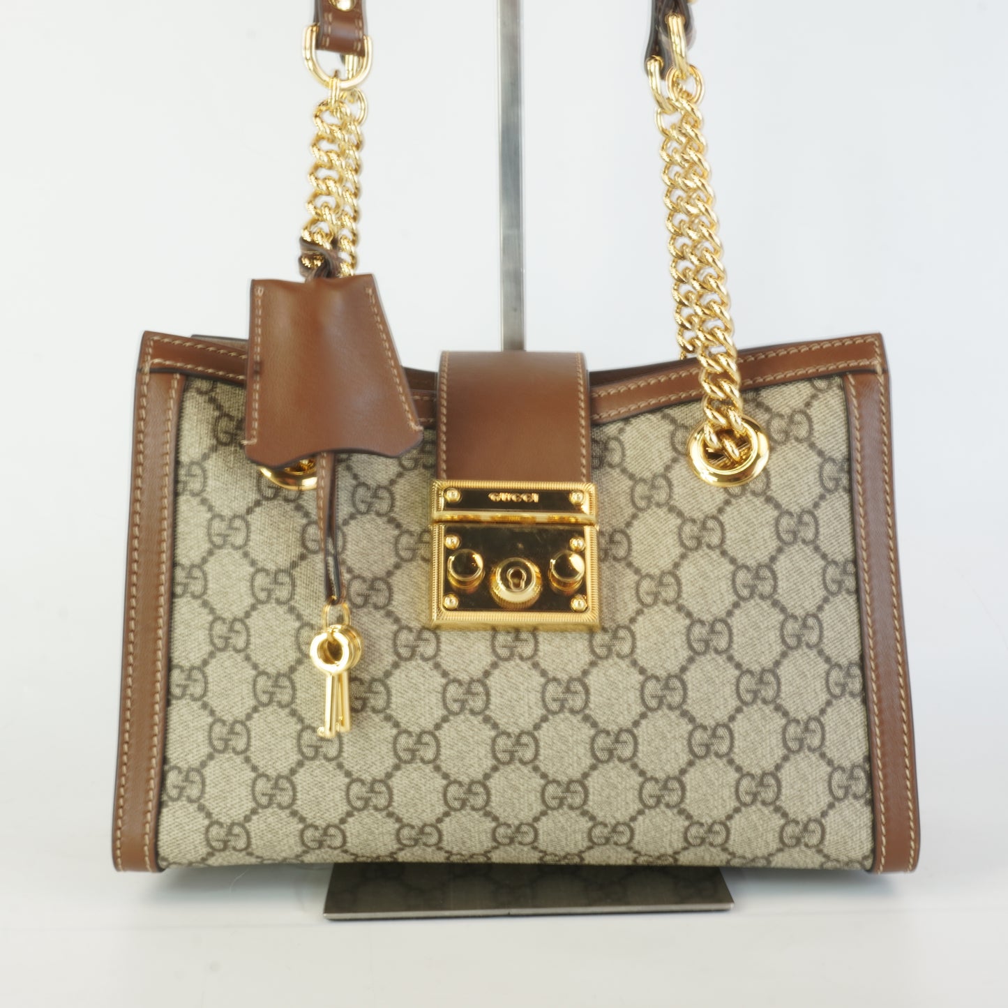 Gucci GG Supreme Padlock Small Shoulder Bag Brown