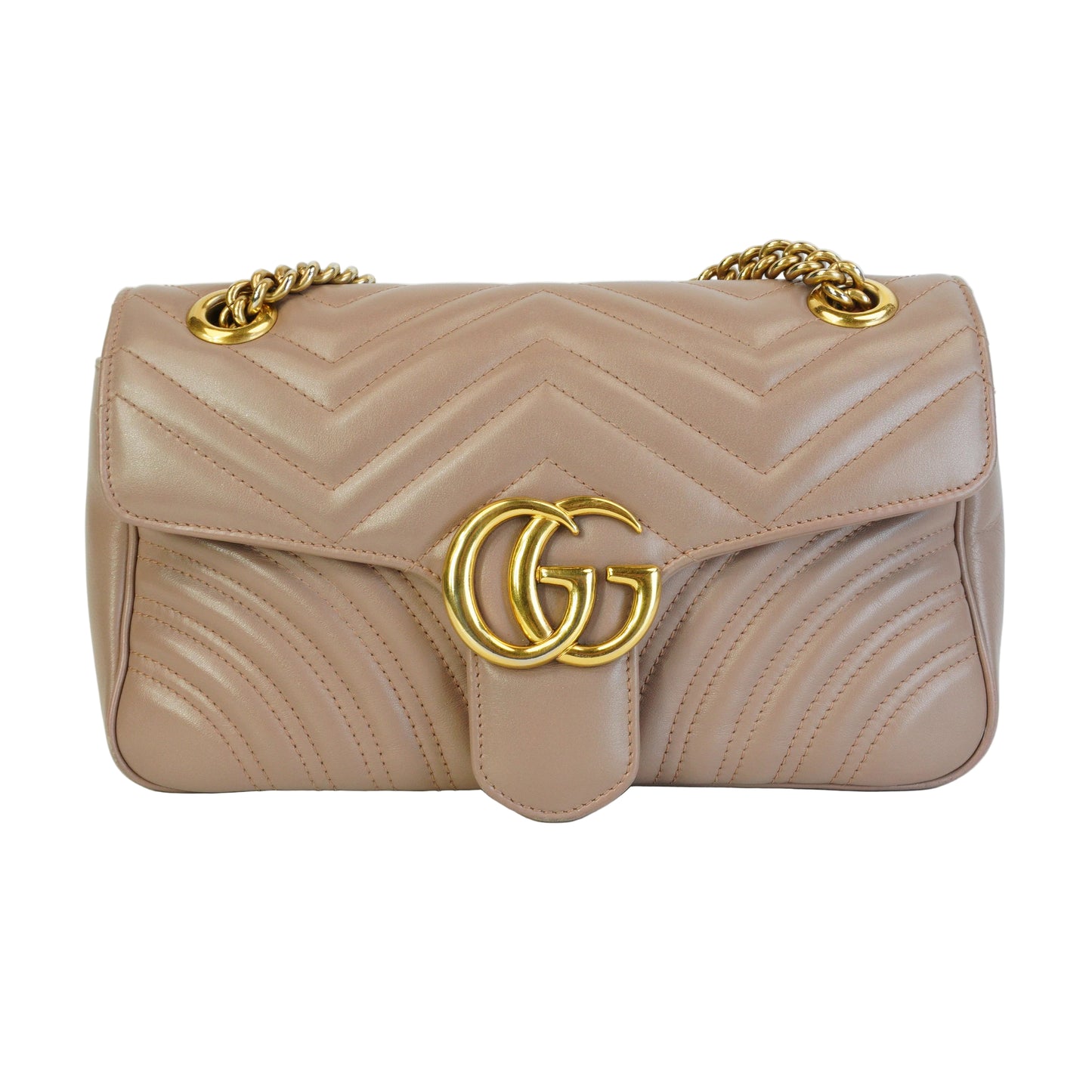 Gucci GG Marmont Matelasse Shoulder Bag Beige Small GHW