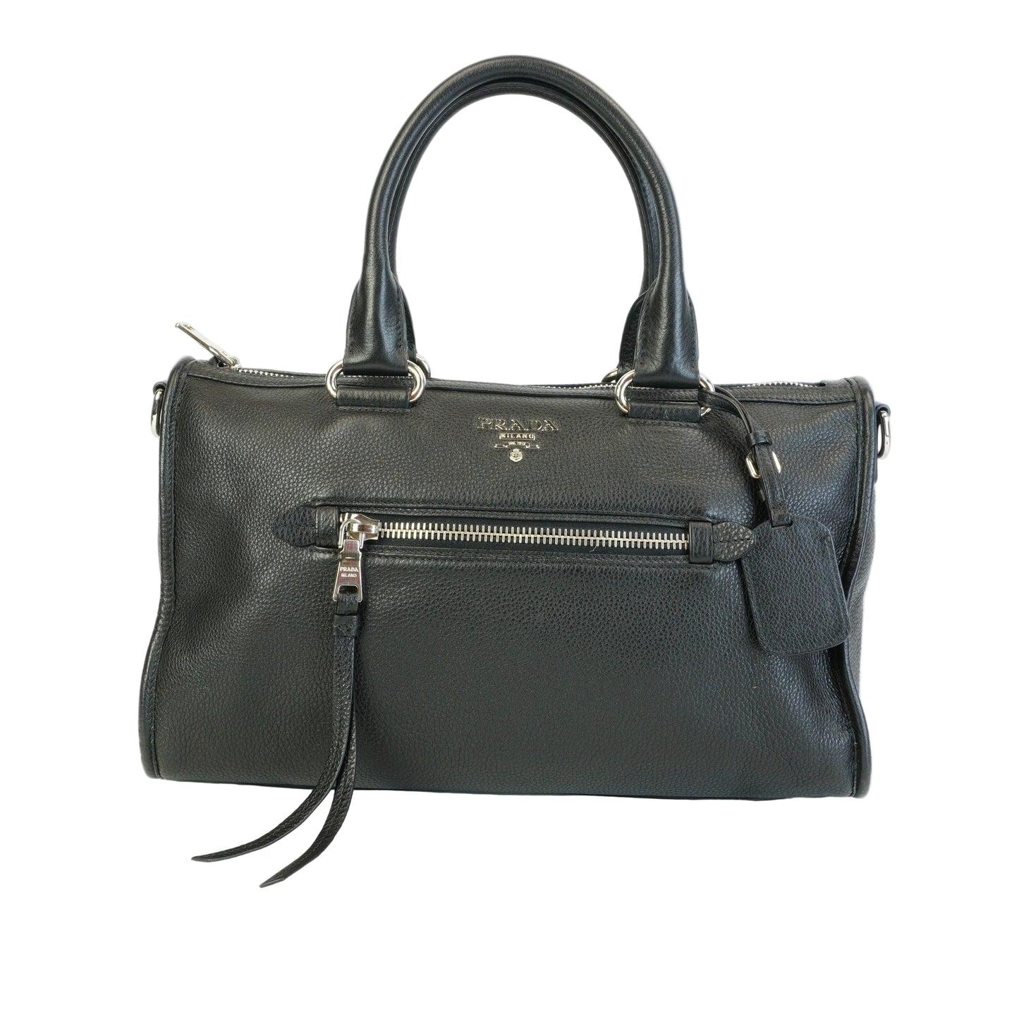 Prada Vitello Phenix Leather Zip Satchel Large Black SHW