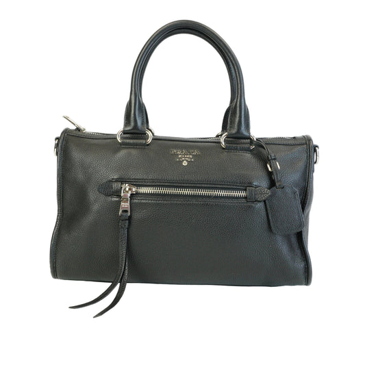Prada Vitello Phenix Leather Zip Satchel Large Black SHW