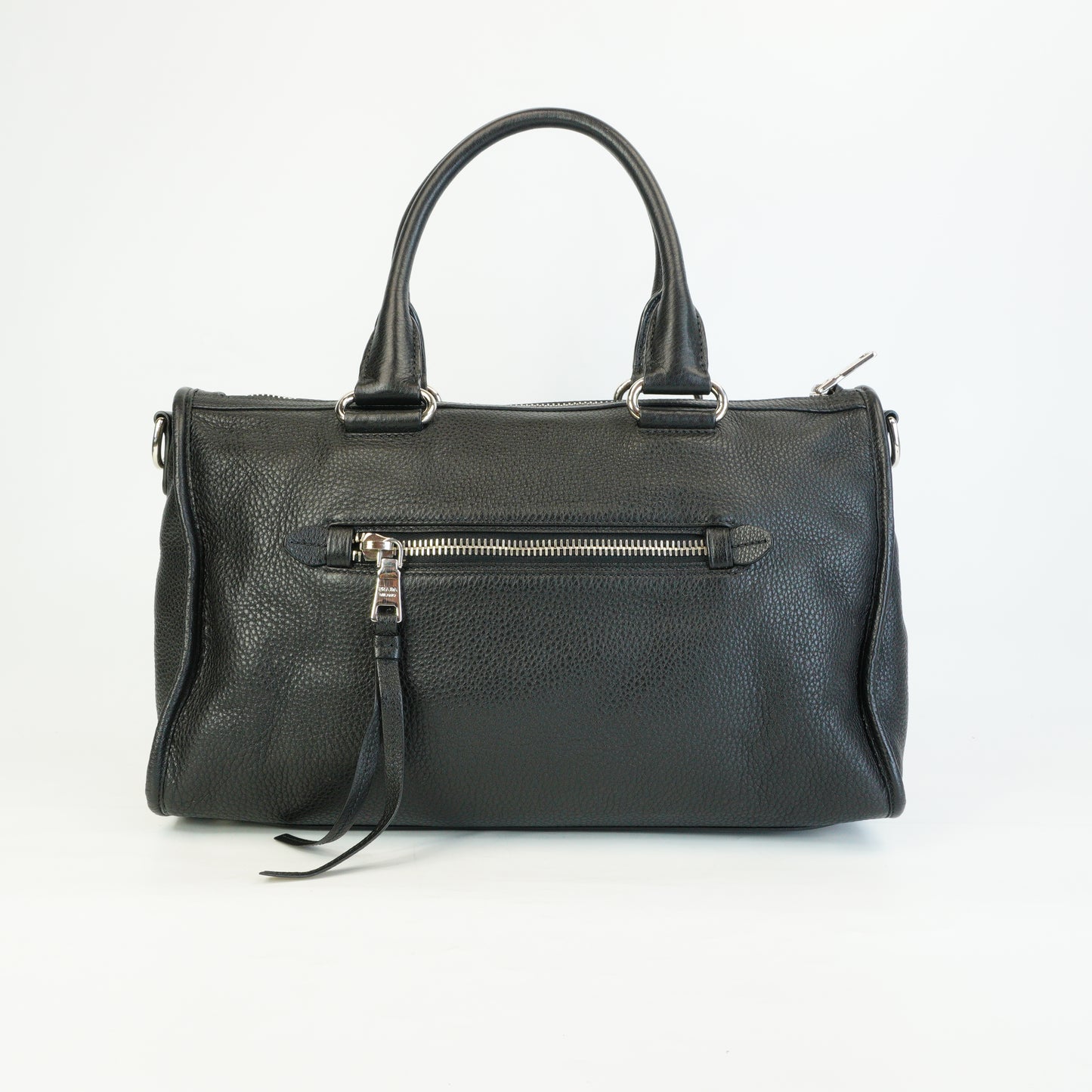 Prada Vitello Phenix Leather Zip Satchel Large Black SHW