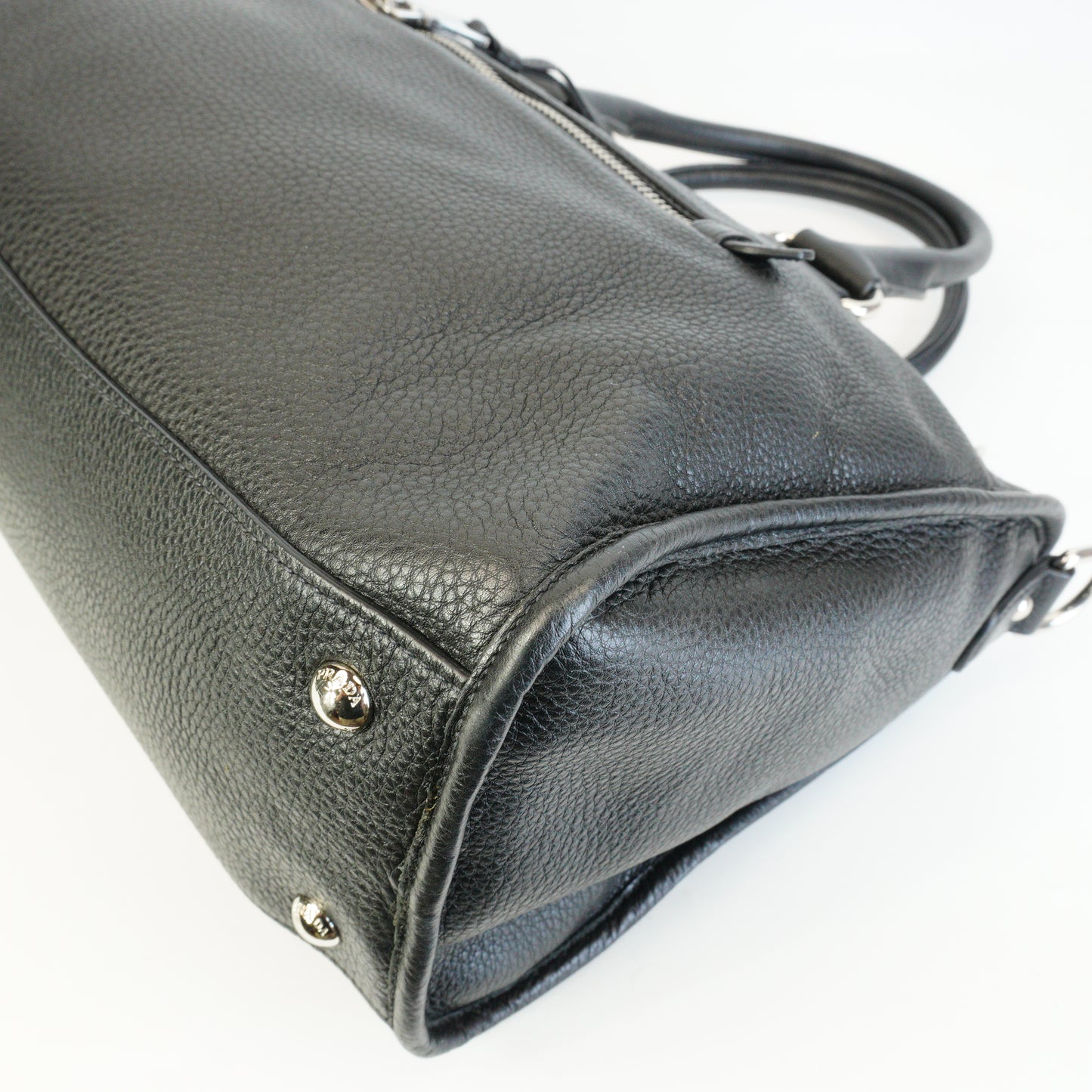 Prada Vitello Phenix Leather Zip Satchel Large Black SHW