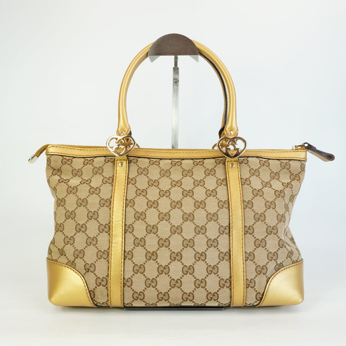 Gucci GG Canvas Lovely Heart Tote Small Gold Trims GHW