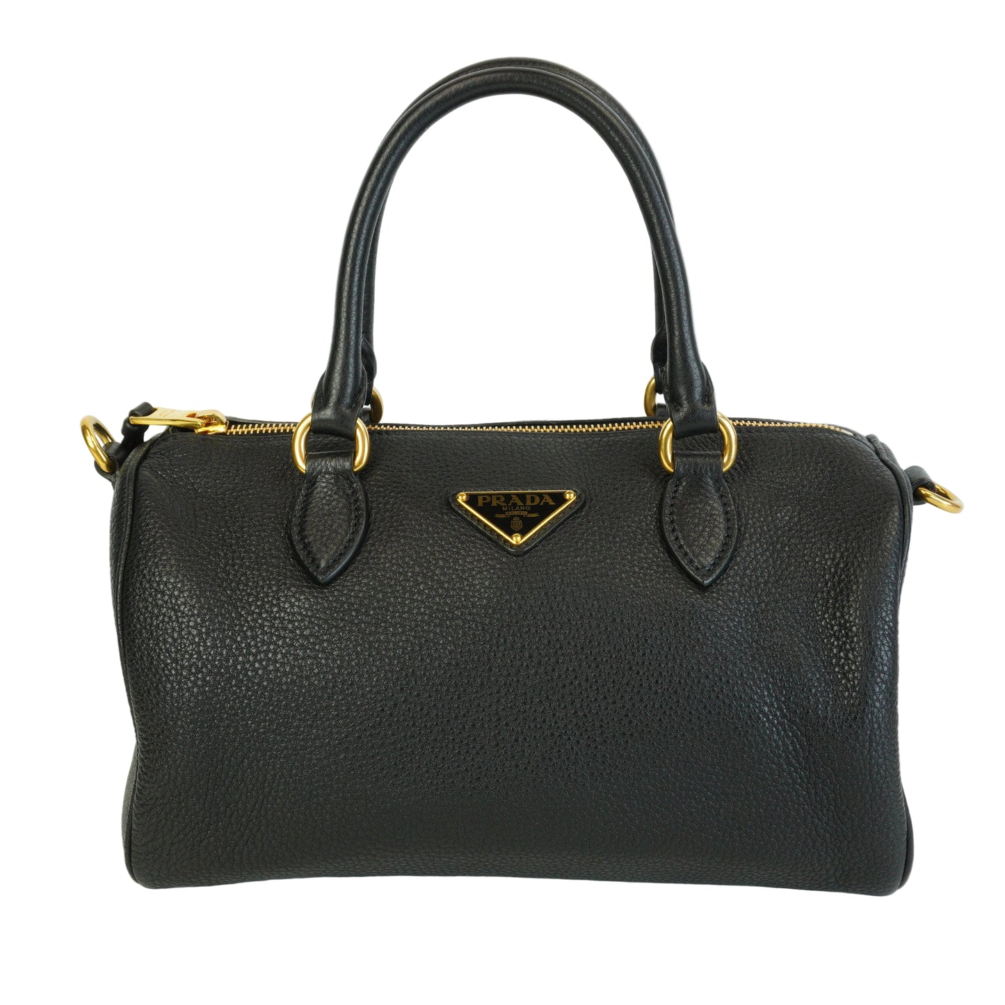 Prada Vitello Phenix Leather Bauletto Boston Medium Black GHW